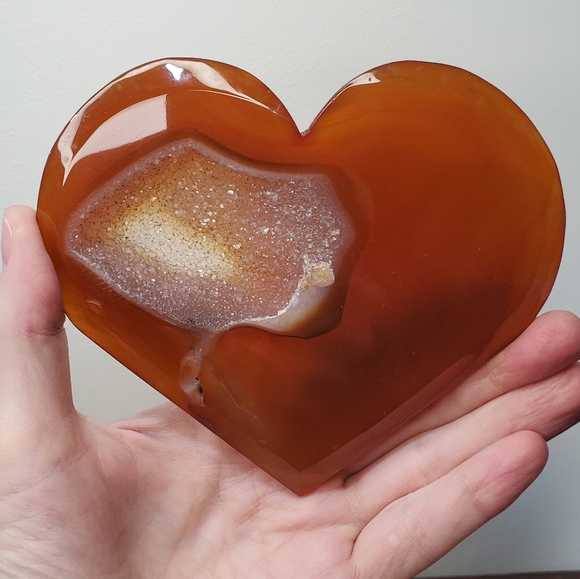 Large Carnelian Crystal Heart With Druzy - Picture 1 of 12